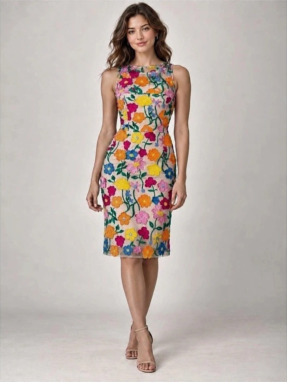 Adrianna Papell Floral Midi Dress in Pink & Multicolor